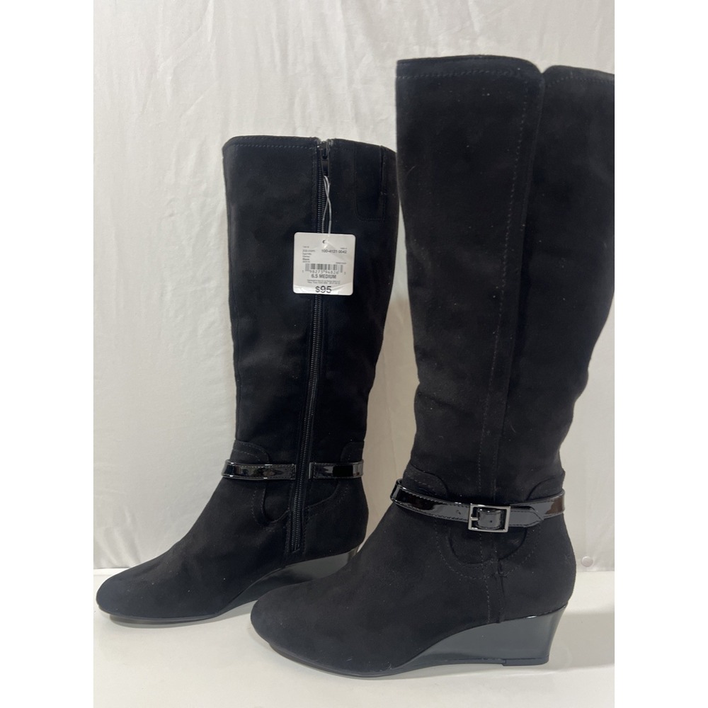 East 5th Womens Ellerton Wedge Heel Dress Boots Black Faux‎ Suede  Size 6.5